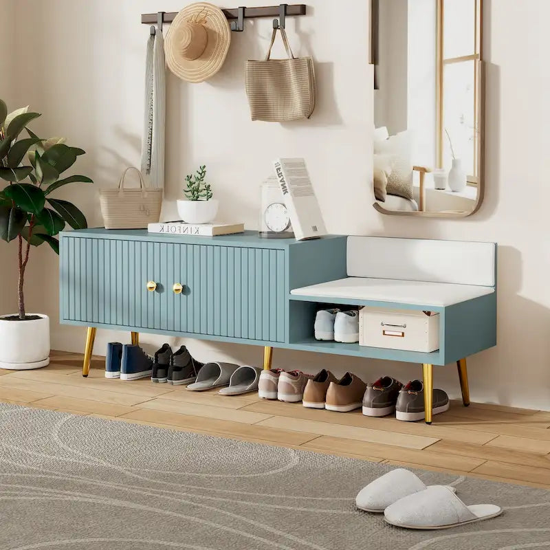 Moderne Schuhbank mit verstecktem Stauraum und gepolstertem Sitzkissen für Schlafzimmer, Wohnzimmer und Eingangsbereich