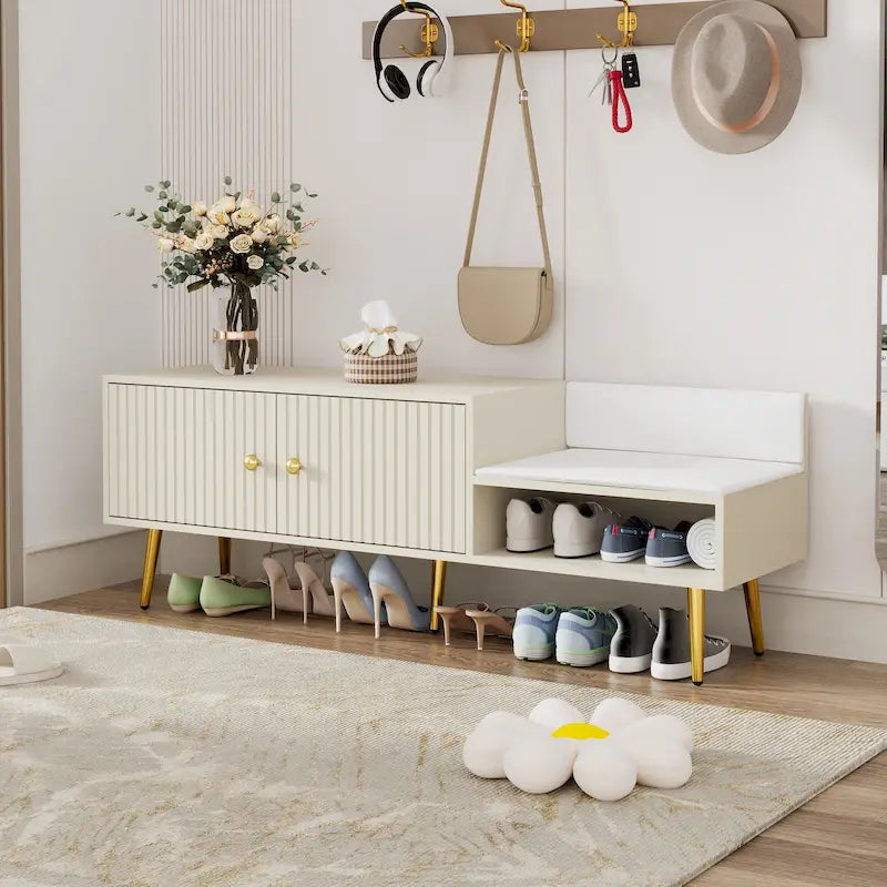 Moderne Schuhbank mit verstecktem Stauraum und gepolstertem Sitzkissen für Schlafzimmer, Wohnzimmer und Eingangsbereich