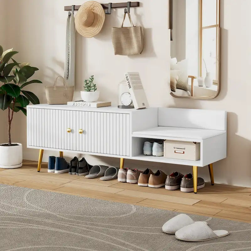 Moderne Schuhbank mit verstecktem Stauraum und gepolstertem Sitzkissen für Schlafzimmer, Wohnzimmer und Eingangsbereich