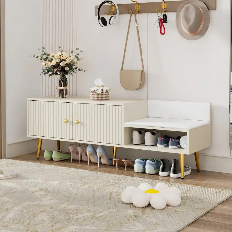 Moderne Schuhbank mit verstecktem Stauraum und gepolstertem Sitzkissen für Schlafzimmer, Wohnzimmer und Eingangsbereich