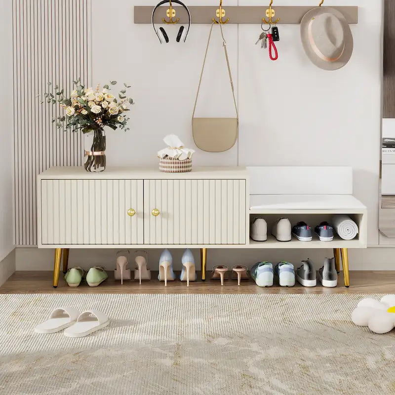 Moderne Schuhbank mit verstecktem Stauraum und gepolstertem Sitzkissen für Schlafzimmer, Wohnzimmer und Eingangsbereich