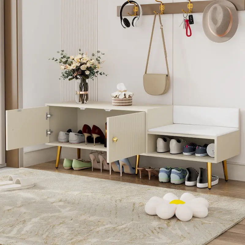 Moderne Schuhbank mit verstecktem Stauraum und gepolstertem Sitzkissen für Schlafzimmer, Wohnzimmer und Eingangsbereich