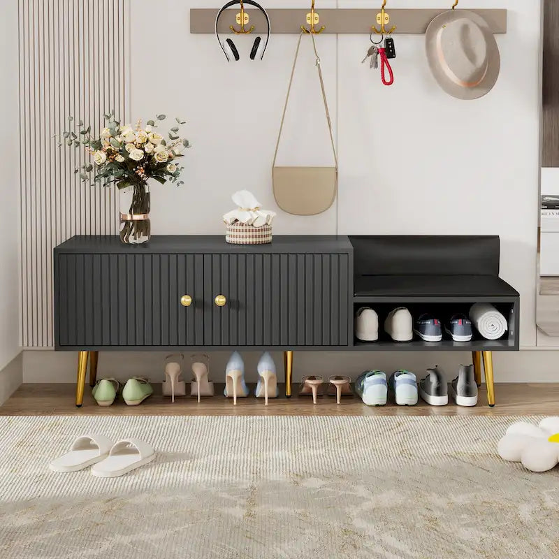Moderne Schuhbank mit verstecktem Stauraum und gepolstertem Sitzkissen für Schlafzimmer, Wohnzimmer und Eingangsbereich