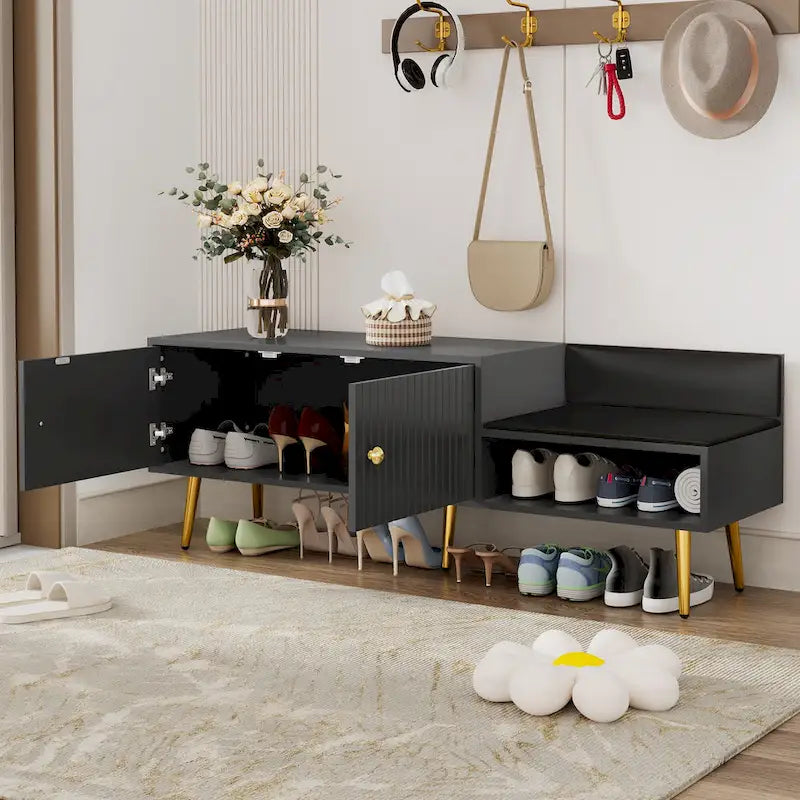 Moderne Schuhbank mit verstecktem Stauraum und gepolstertem Sitzkissen für Schlafzimmer, Wohnzimmer und Eingangsbereich