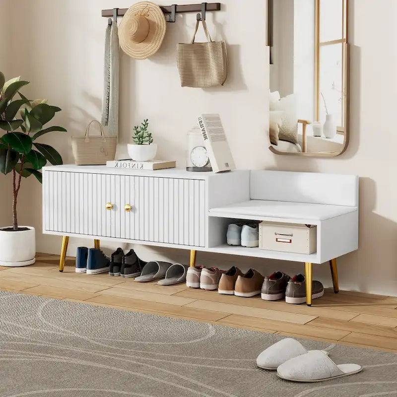Moderne Schuhbank mit verstecktem Stauraum und gepolstertem Sitzkissen für Schlafzimmer, Wohnzimmer und Eingangsbereich