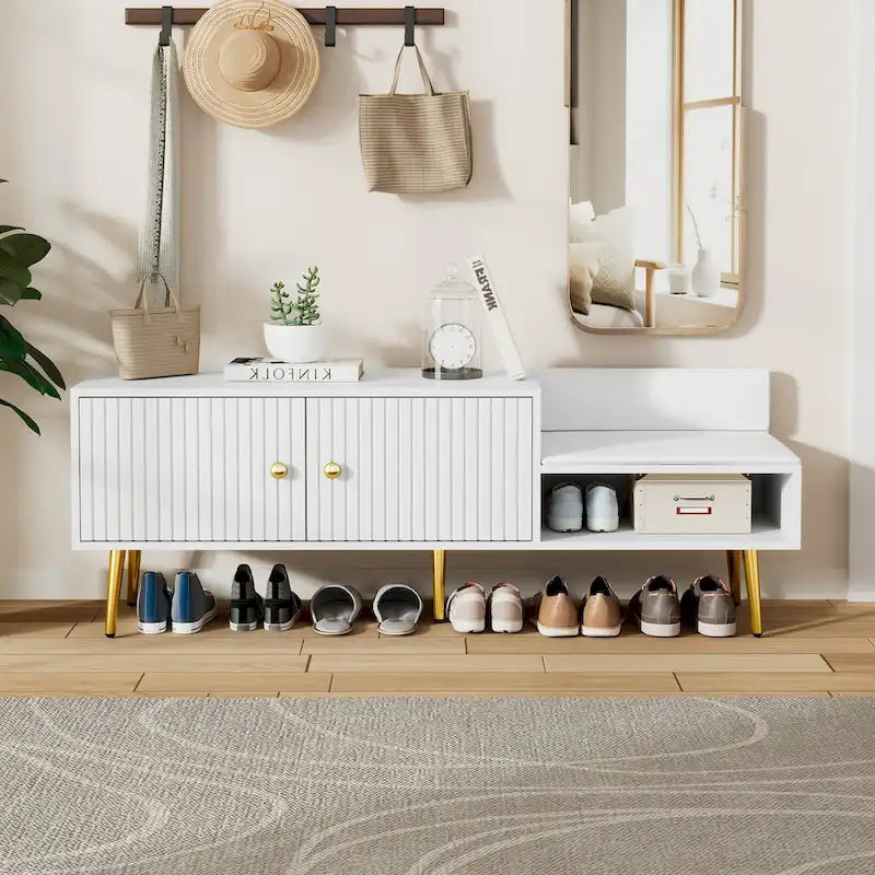 Moderne Schuhbank mit verstecktem Stauraum und gepolstertem Sitzkissen für Schlafzimmer, Wohnzimmer und Eingangsbereich