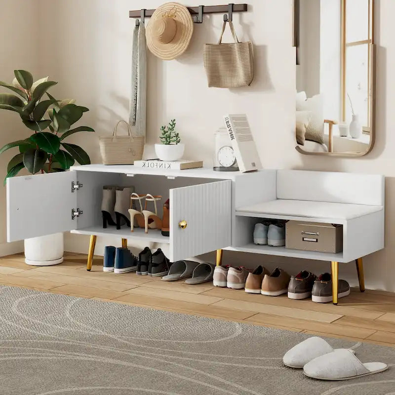 Moderne Schuhbank mit verstecktem Stauraum und gepolstertem Sitzkissen für Schlafzimmer, Wohnzimmer und Eingangsbereich