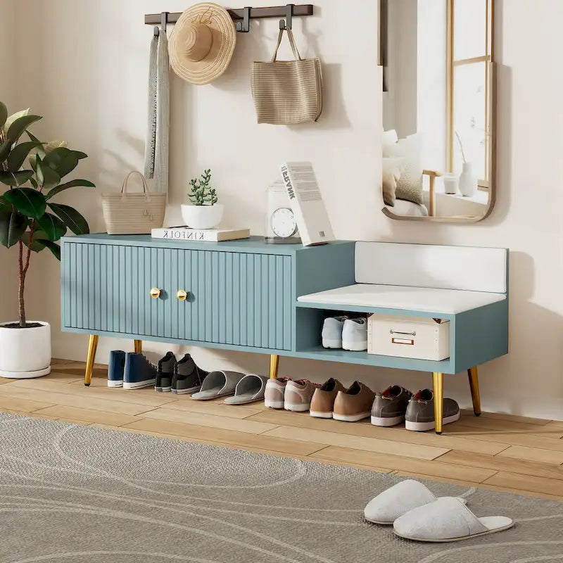Moderne Schuhbank mit verstecktem Stauraum und gepolstertem Sitzkissen für Schlafzimmer, Wohnzimmer und Eingangsbereich