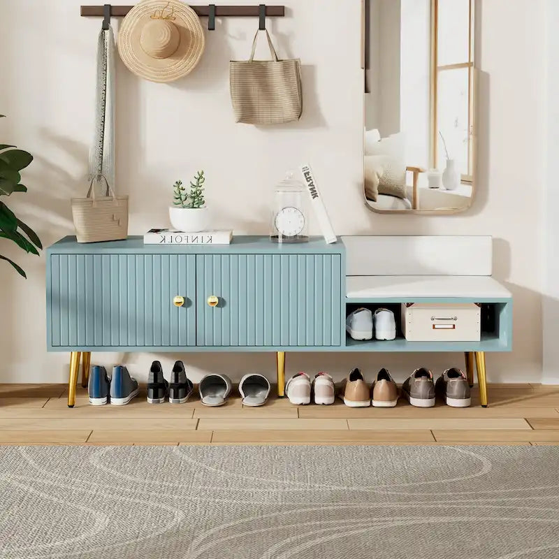 Moderne Schuhbank mit verstecktem Stauraum und gepolstertem Sitzkissen für Schlafzimmer, Wohnzimmer und Eingangsbereich