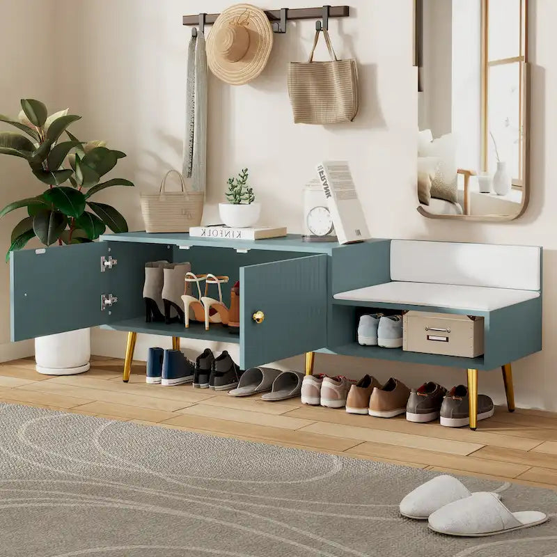 Moderne Schuhbank mit verstecktem Stauraum und gepolstertem Sitzkissen für Schlafzimmer, Wohnzimmer und Eingangsbereich