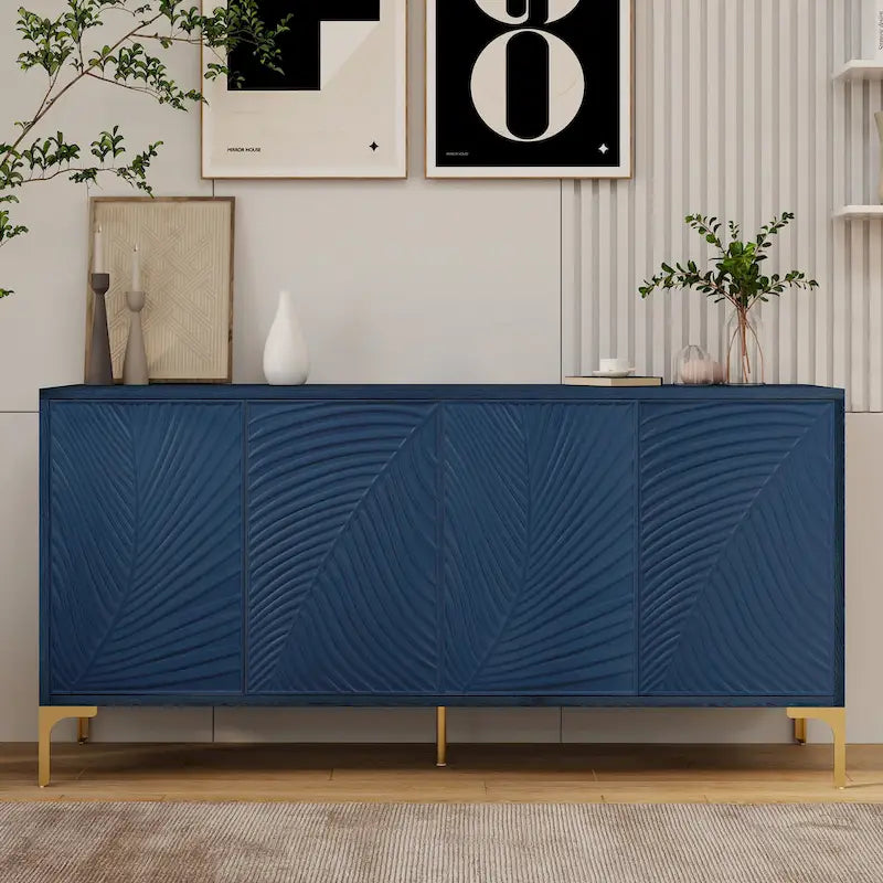 Multifunktionaler Aufbewahrungsschrank, Sideboard mit vier Türen und einzigartiger Struktur, verstellbare Regalböden