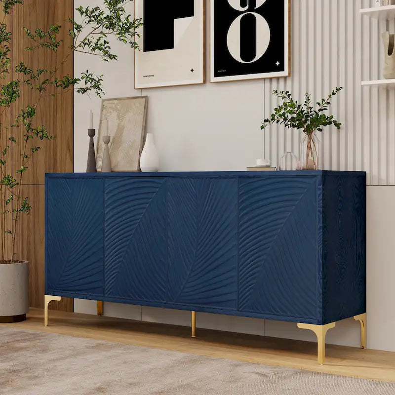 Multifunktionaler Aufbewahrungsschrank, Sideboard mit vier Türen und einzigartiger Struktur, verstellbare Regalböden