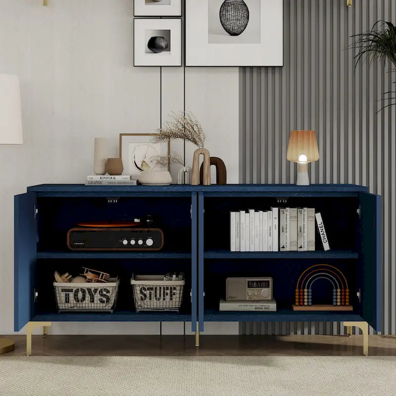 Multifunktionaler Aufbewahrungsschrank, Sideboard mit vier Türen und einzigartiger Struktur, verstellbare Regalböden