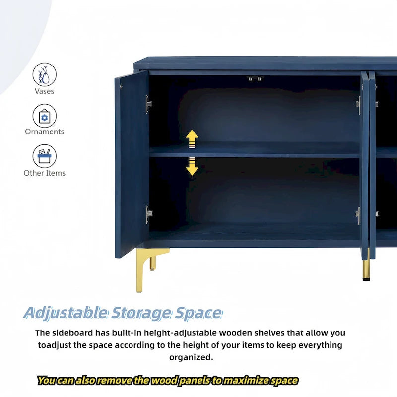 Multifunktionaler Aufbewahrungsschrank, Sideboard mit vier Türen und einzigartiger Struktur, verstellbare Regalböden