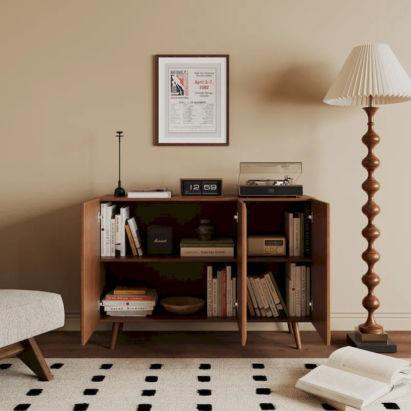 Medienkonsole für den Eingangsbereich mit Stauraum, TV-Ständer im Landhausstil, Akzent-Buffet-Sideboard mit Türen und Regalböden