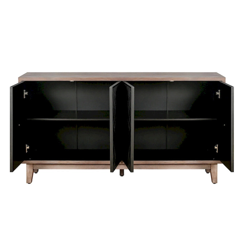 Sideboard-Buffetschrank im Mid-Century-Stil mit Massivholzbeinen, 60 Küchen-Aufbewahrungsschrank mit 4 Türen und 2 Regalböden