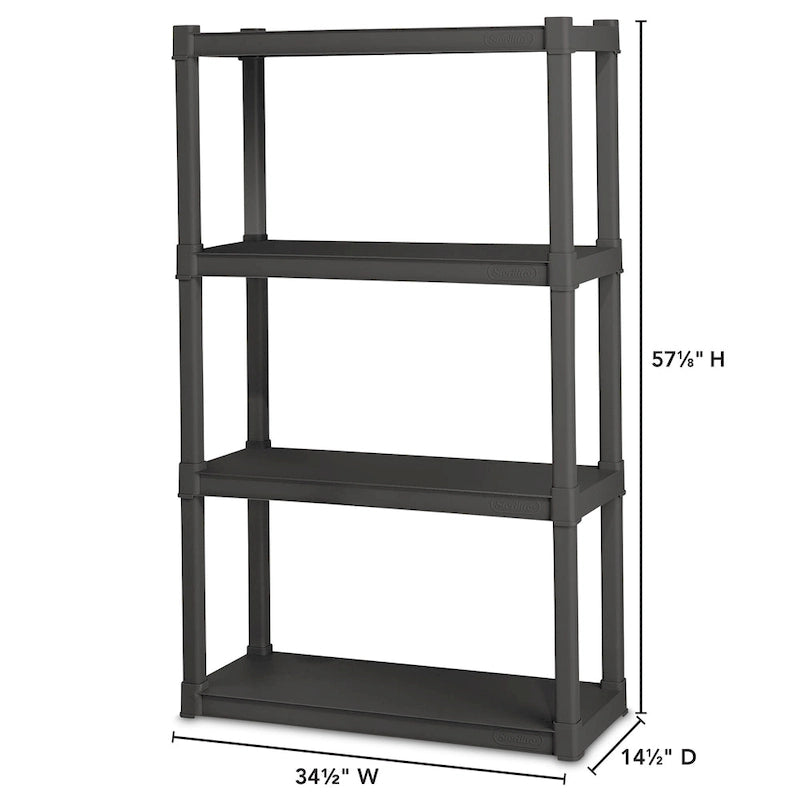 Graues Kunststoffregal mit 4 Ablageflächen - 34.5x14.4x57 Zoll, 50 lb pro Ablagefläche, 3er-Pack