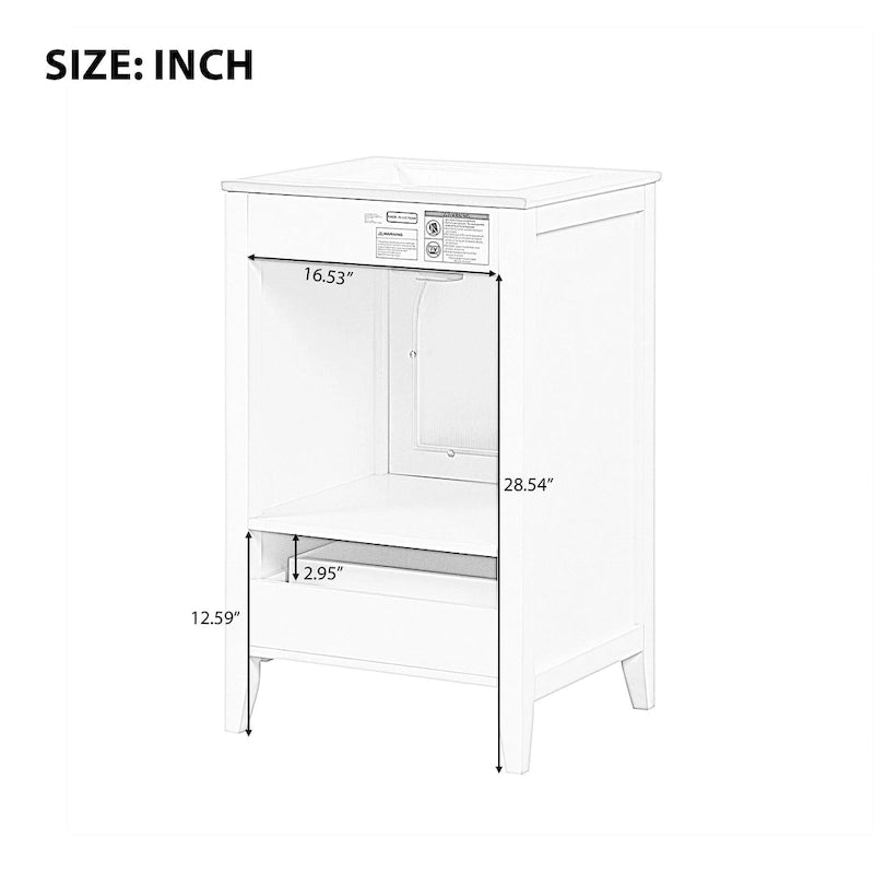 20-Zoll-Waschtischunterschrank mit Waschbecken, modernes Badmöbel, kompakter Badezimmerschrank mit Glastür und Schublade