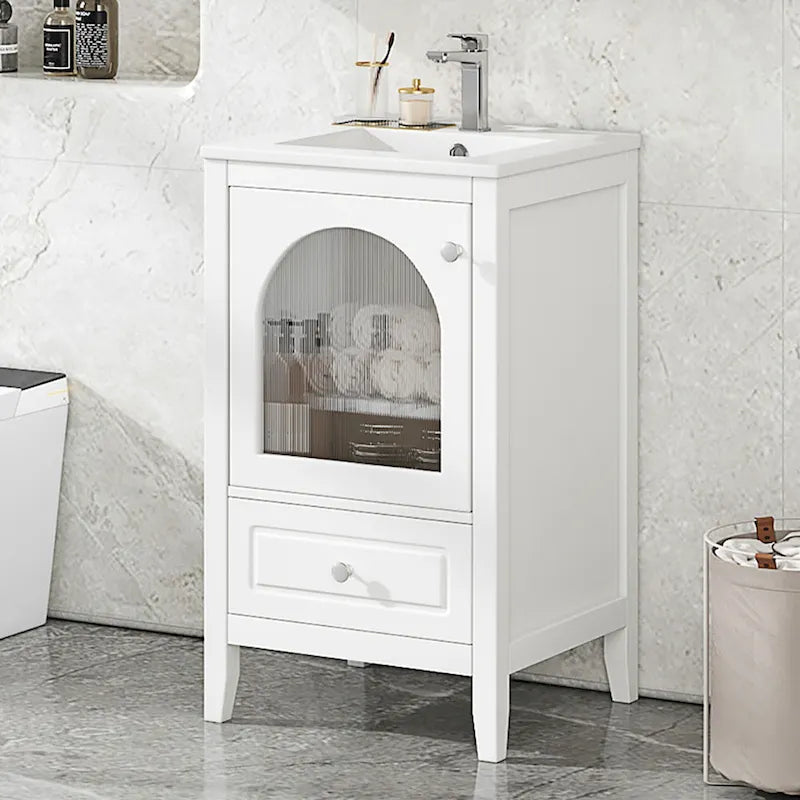 20-Zoll-Waschtischunterschrank mit Waschbecken, modernes Badmöbel, kompakter Badezimmerschrank mit Glastür und Schublade