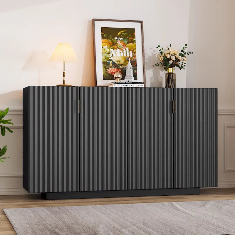 Sideboardschrank mit 4 geriffelten Türen und verstellbaren Ablageflächen