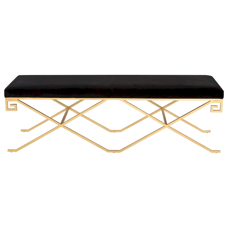 Schwarze Samtbank im Glamour-Stil mit Metallgestell in Goldblattoptik - 59B x 21T x 20H