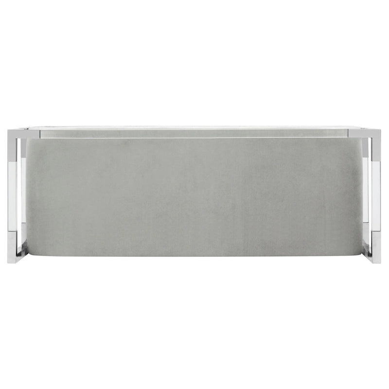 Graue Acryl-Sitzbank mit Details in Messingoptik und gepolsterter Sitzfläche - 50W x 18D x 26H