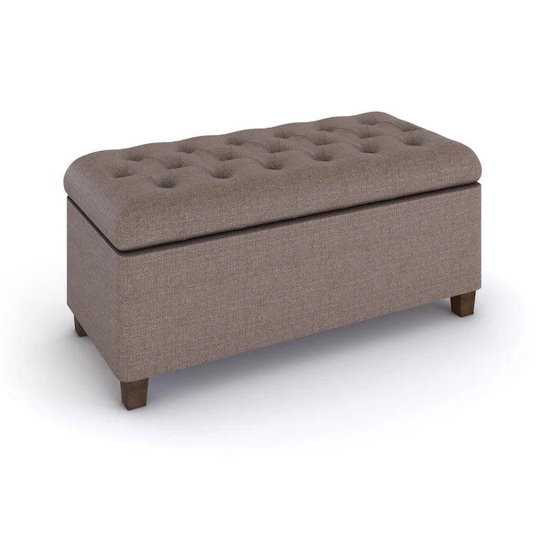 Braune, getuftete Aufbewahrungsbank mit Klappdeckel und Beinen in dunkler Walnussoptik - 40W x 18D x 18H