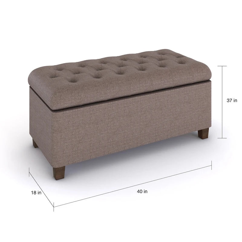 Braune, getuftete Aufbewahrungsbank mit Klappdeckel und Beinen in dunkler Walnussoptik - 40W x 18D x 18H