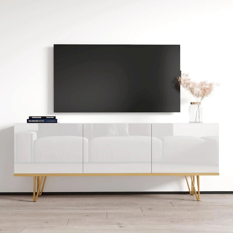 Modernes Sideboard mit Hochglanzfront und mattem Korpus - 63W x 13.7D x 24.4H, europäisches Design