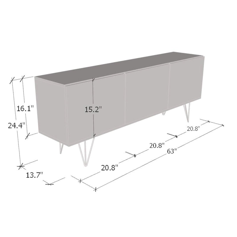 Modernes Sideboard mit Hochglanzfront und mattem Korpus - 63W x 13.7D x 24.4H, europäisches Design