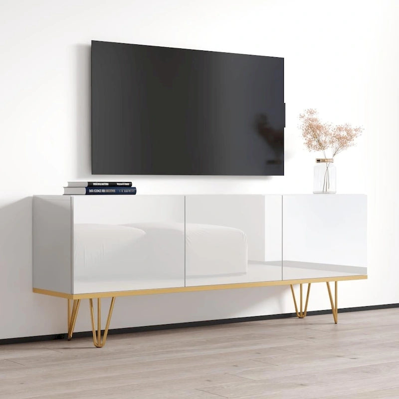 Modernes Sideboard mit Hochglanzfront und mattem Korpus - 63W x 13.7D x 24.4H, europäisches Design