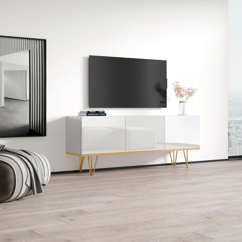 Modernes Sideboard mit Hochglanzfront und mattem Korpus - 63W x 13.7D x 24.4H, europäisches Design