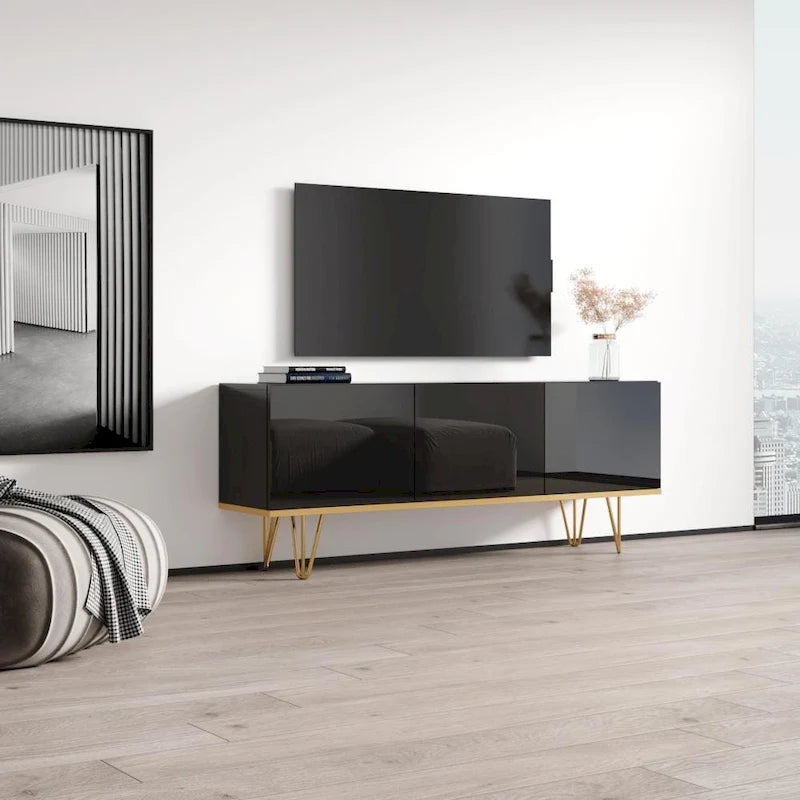 Modernes Sideboard mit Hochglanzfront und mattem Korpus - 63W x 13.7D x 24.4H, europäisches Design