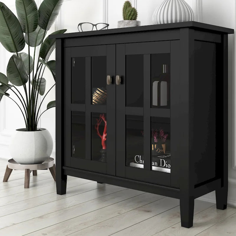 Niedriger Aufbewahrungsschrank aus Massivholz mit Glastüren - 32W x 14D x 31H