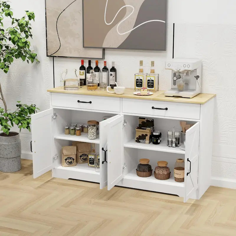 Grand buffet de style maison de campagne avec rangement, 55.91