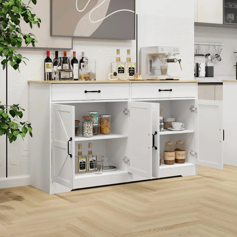 Grand buffet de style maison de campagne avec rangement, 55.91