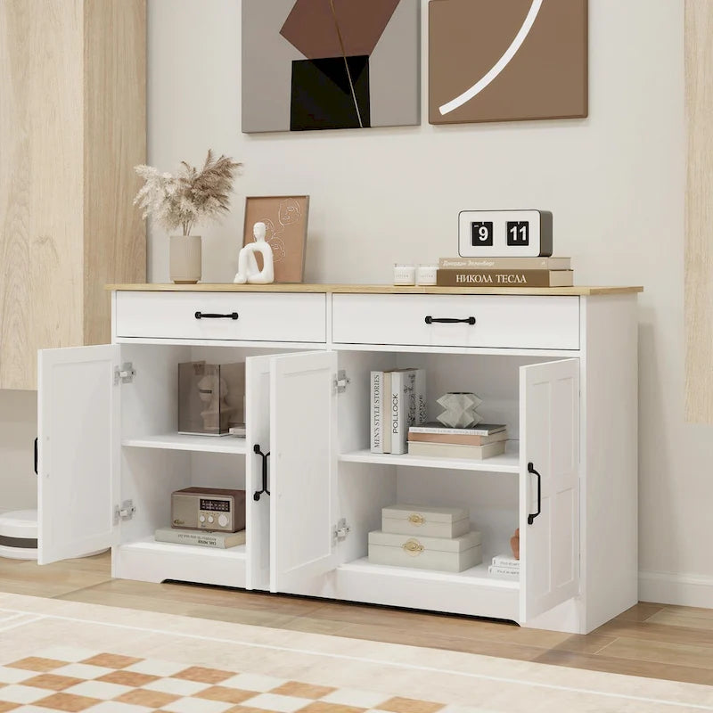 Grand buffet de style maison de campagne avec rangement, 55.91