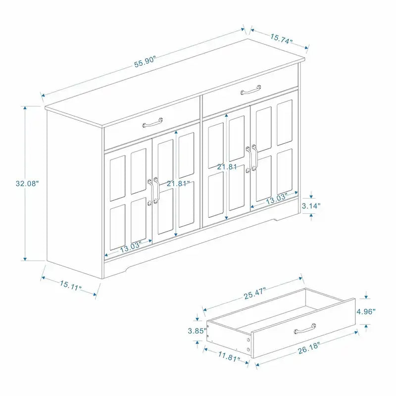 Grand buffet de style maison de campagne avec rangement, 55.91