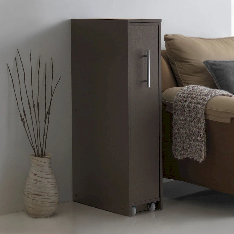 Dark Espresso Rolling Bookcase with Pull-Out Shelves - 4 Shelves, Castors