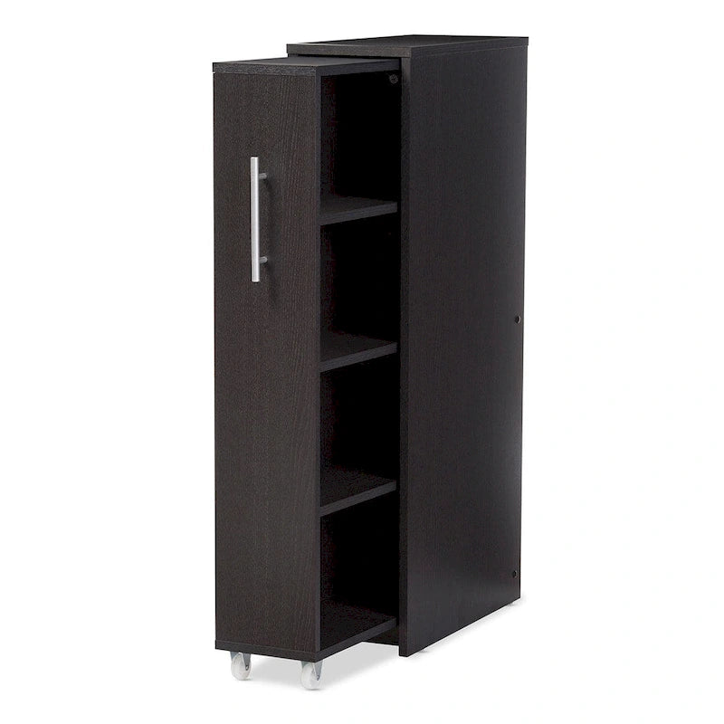 Dark Espresso Rolling Bookcase with Pull-Out Shelves - 4 Shelves, Castors