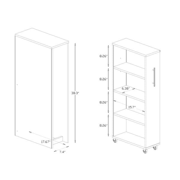 Dark Espresso Rolling Bookcase with Pull-Out Shelves - 4 Shelves, Castors