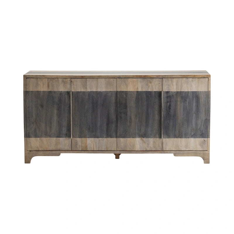 Mango Wood Four-Door Two Toned Living Room Buffet Sideboard, Coffee Bar Cabinet - 70W x 18D x 33.5H