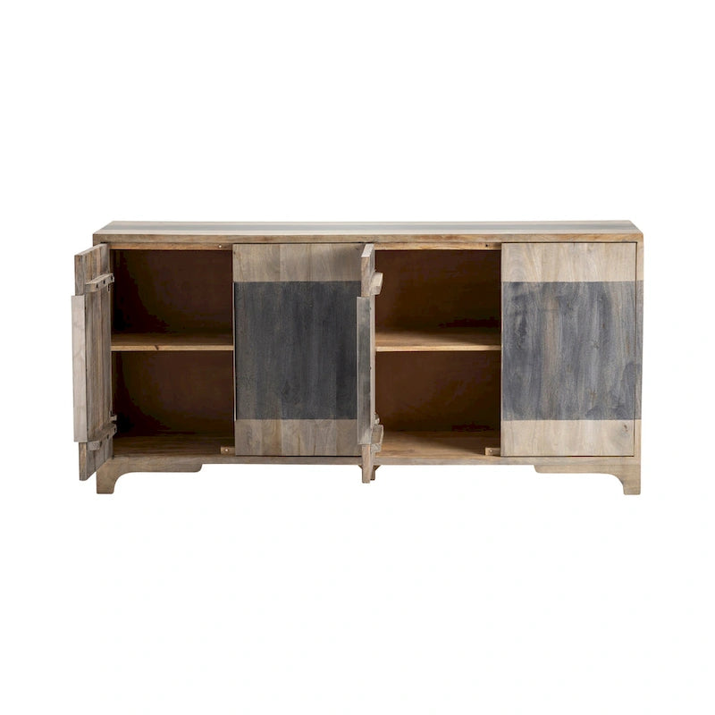 Viertüriges zweifarbiges Wohnzimmer-Buffet aus Mangoholz, Barschrank für die Kaffeestation - 70B x 18T x 33.5H
