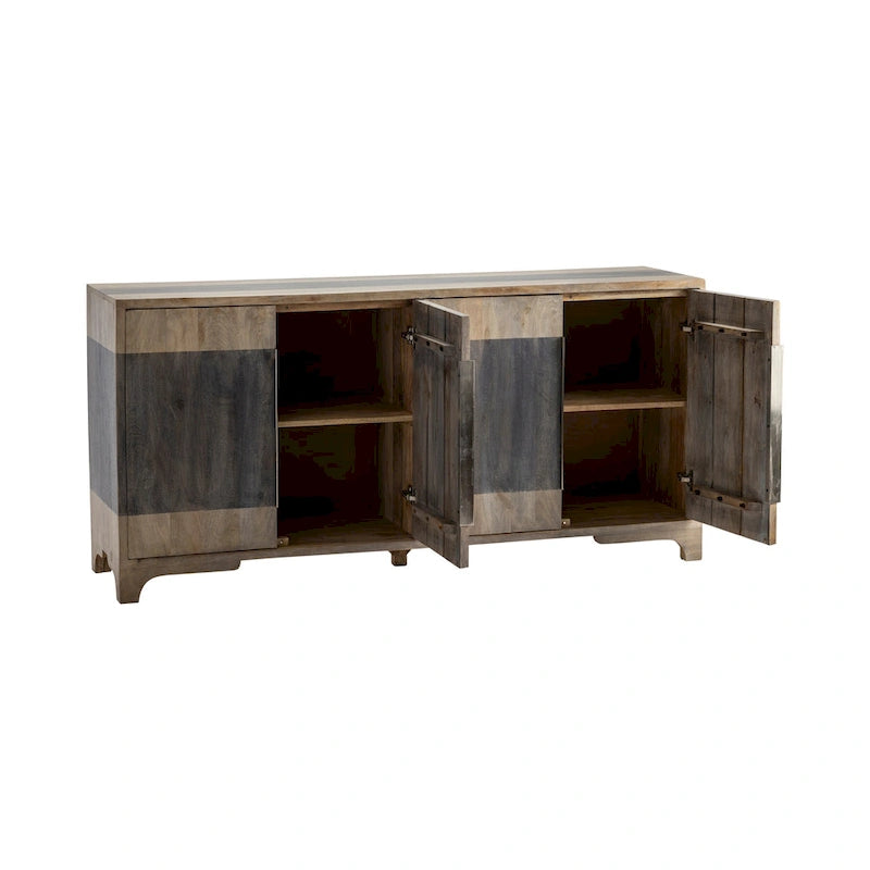 Viertüriges zweifarbiges Wohnzimmer-Buffet aus Mangoholz, Barschrank für die Kaffeestation - 70B x 18T x 33.5H