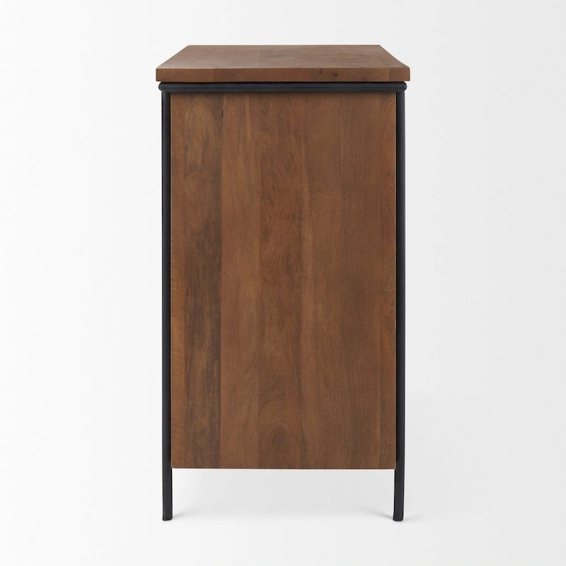 Akzentschrank aus Massivholz mit schwarzem Eisenrahmen und 2 Türen - Mittelbraun