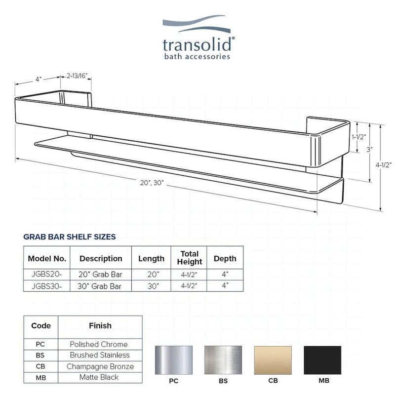 20-Inch Grab Bar Shelf for Bathroom - Safety Support with Storage, 20x4x3