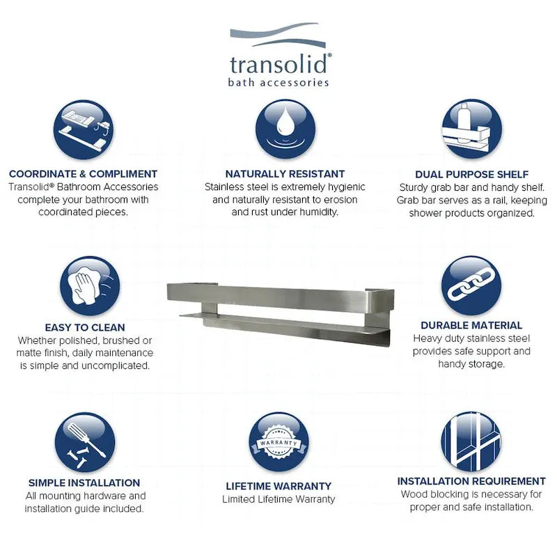 20-Inch Grab Bar Shelf for Bathroom - Safety Support with Storage, 20x4x3
