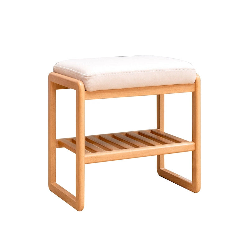 Banc à chaussures en bois avec rangement et coussin