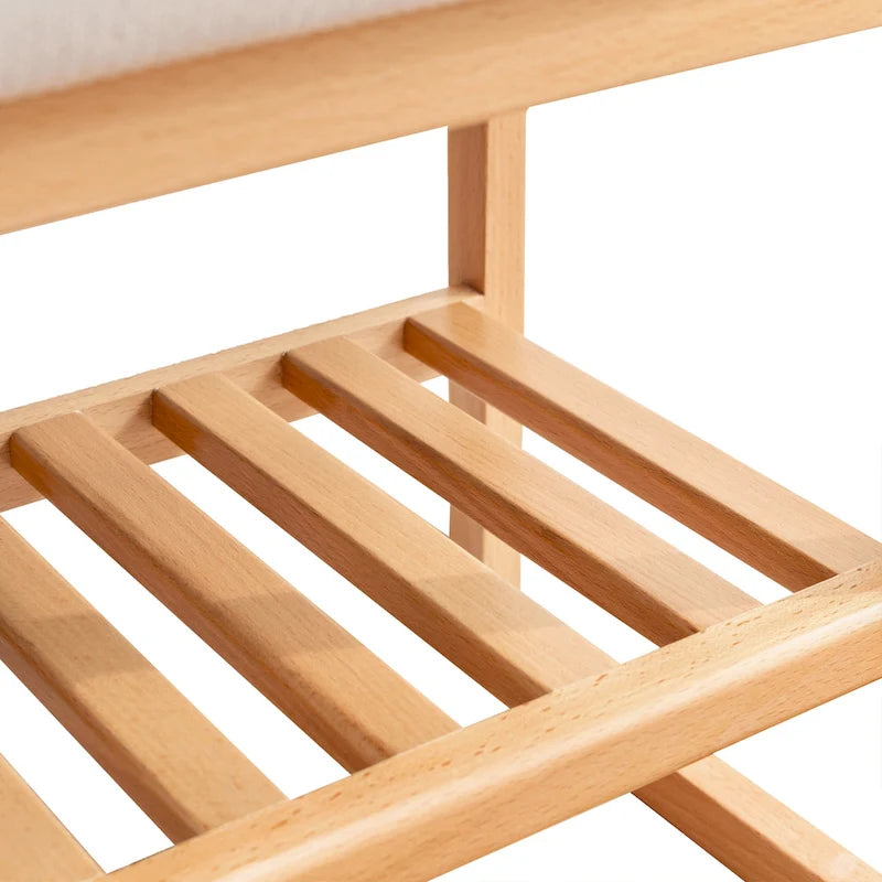 Banc à chaussures en bois avec rangement et coussin