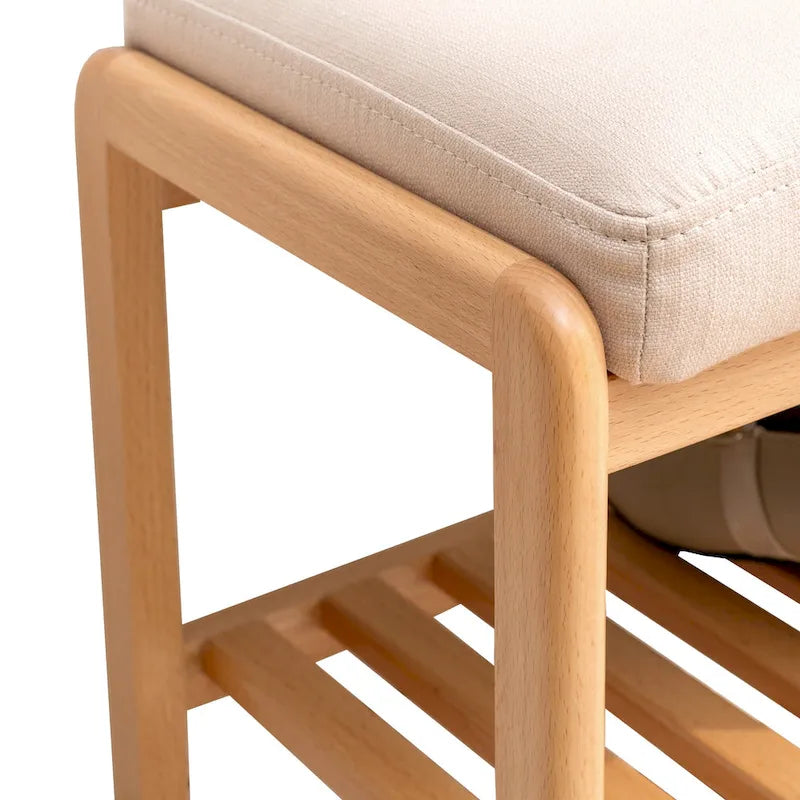 Banc à chaussures en bois avec rangement et coussin